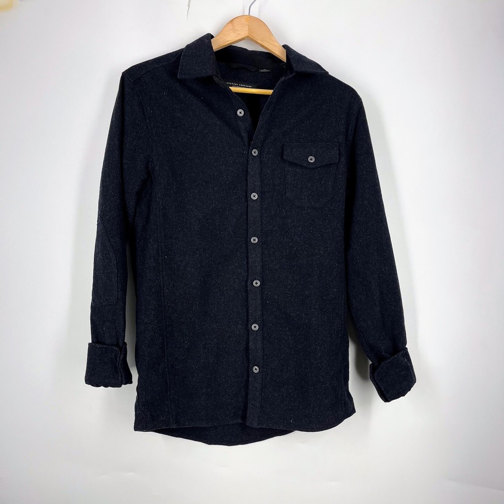 Mission Workshop Men's Wool Blend Button Down Shirt Charcoal Gray Mens Size S